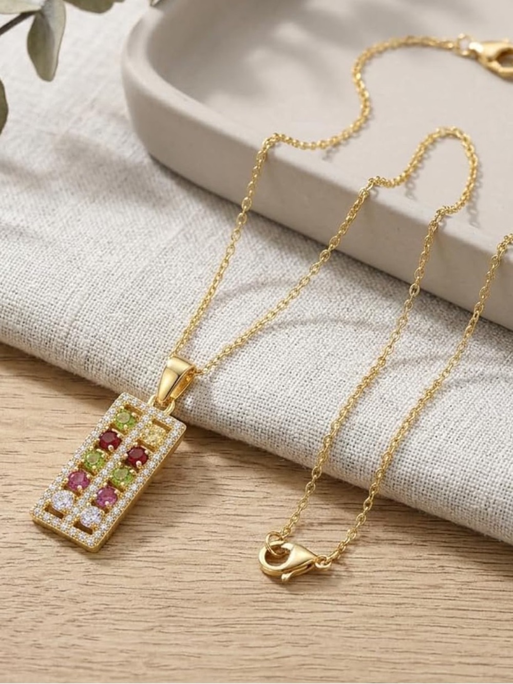 Anthropologie Gold Multi-Gem Vertical Bar Pendant Necklace